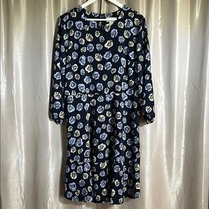 LOFT Blue 3/4 Sleeve Crew Neck Sundress